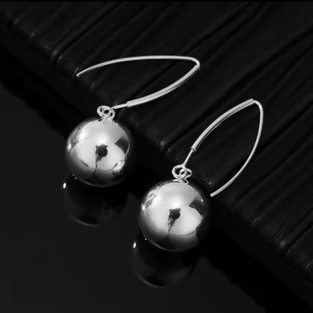 Stainless Steel Silver Ball Hook Drop Earrings